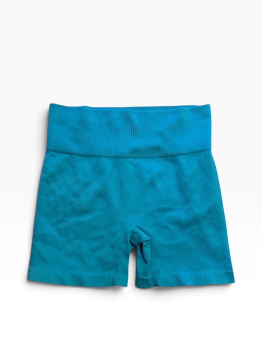 Colsie Women's Ribbed Athletic Bike Shorts in Teal Blue Worn Once